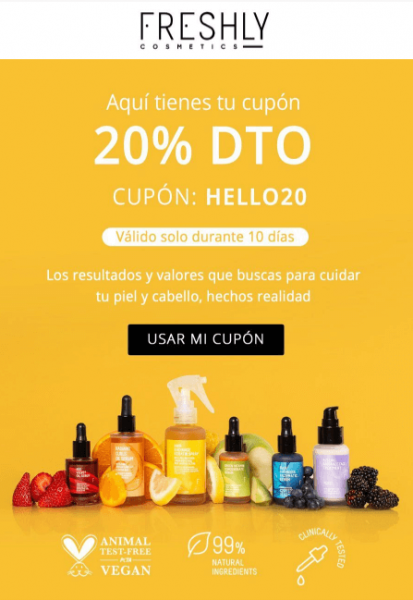 email de bienvenida con descuento